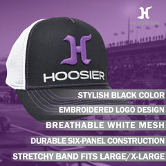 Hoosier Paddock Black Trucker Baseball Hat (L/XL) w/ Breathable White Mesh Back with Hoosier Keychain