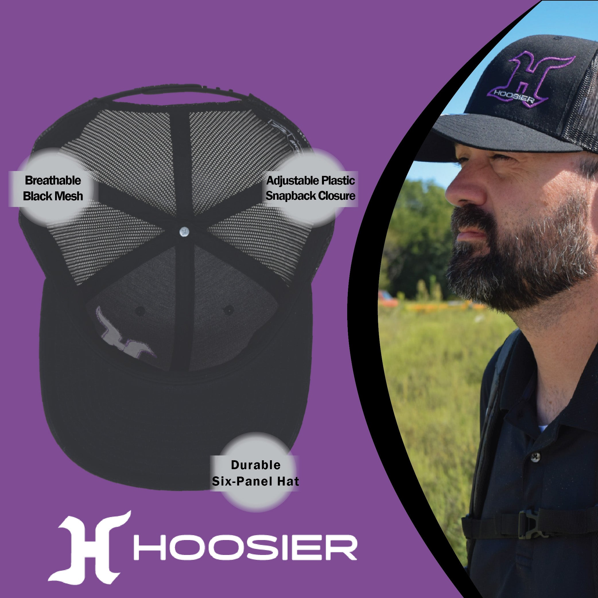 Hoosier Hotlap Black Snapback Trucker Baseball Hat w/ Breathable Mesh Back with Hoosier Keychain