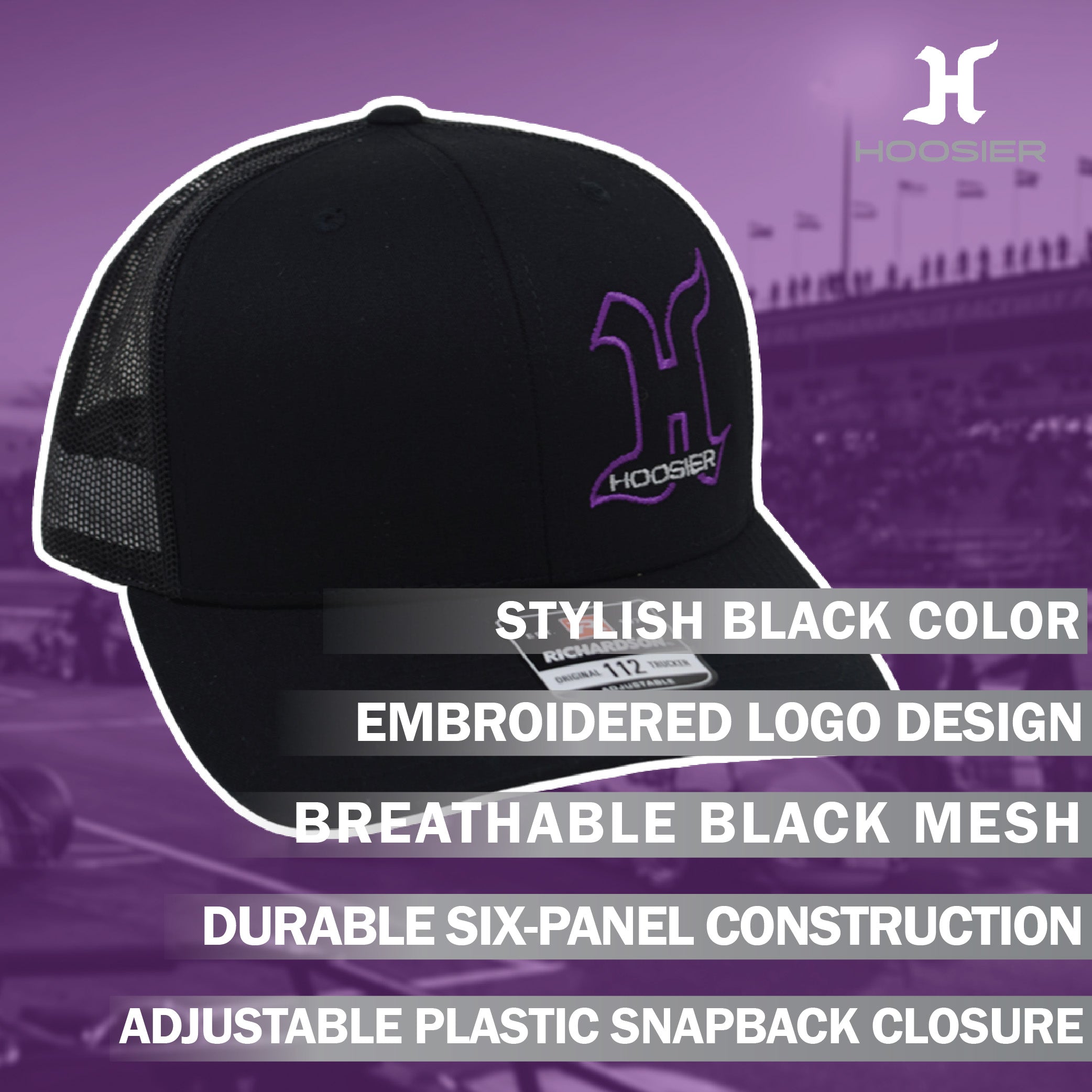 Hoosier Hotlap Black Snapback Trucker Baseball Hat w/ Breathable Mesh Back with Hoosier Keychain