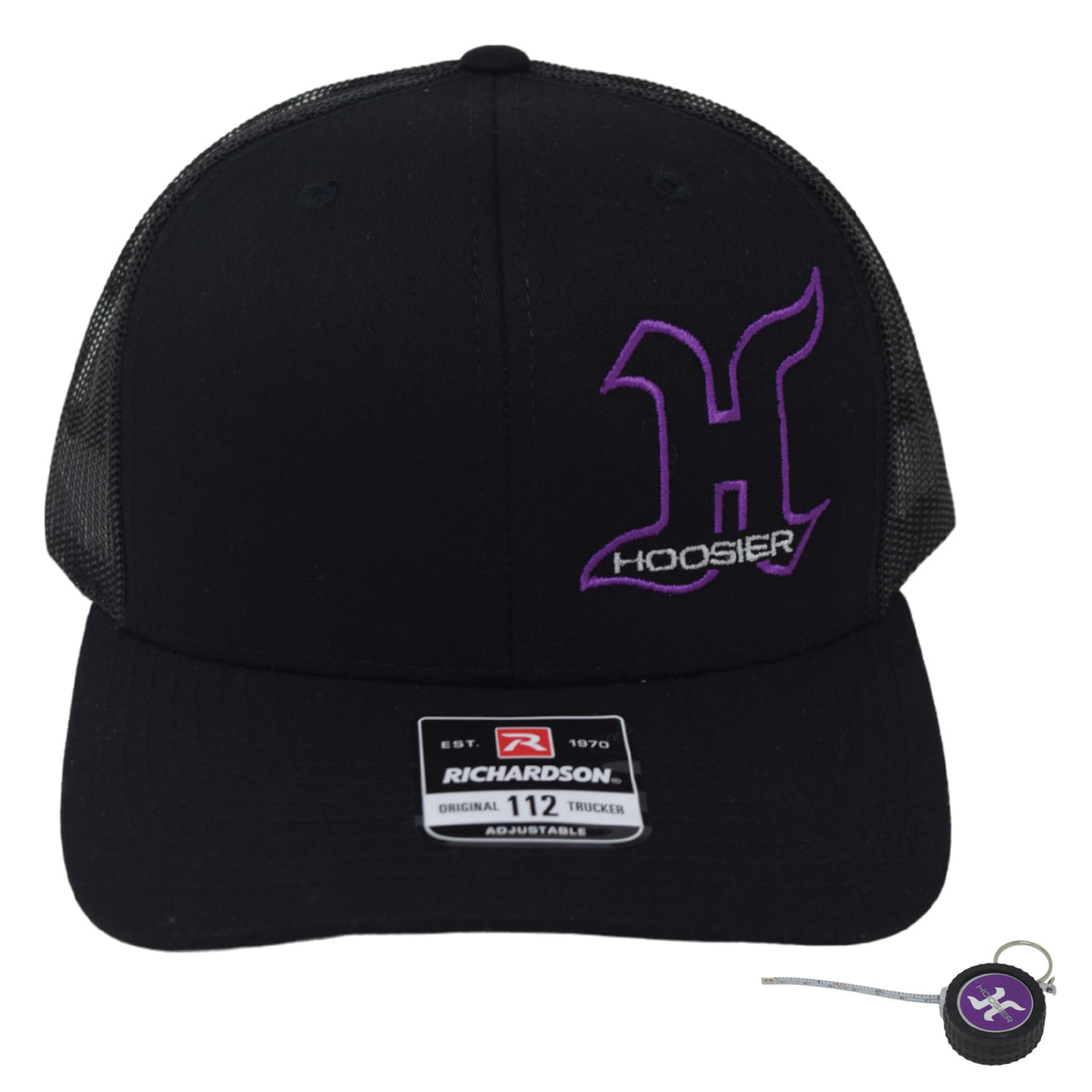 Hoosier Hotlap Jr Black Snapback Trucker Baseball Hat w/ Breathable Mesh Back with Hoosier Keychain