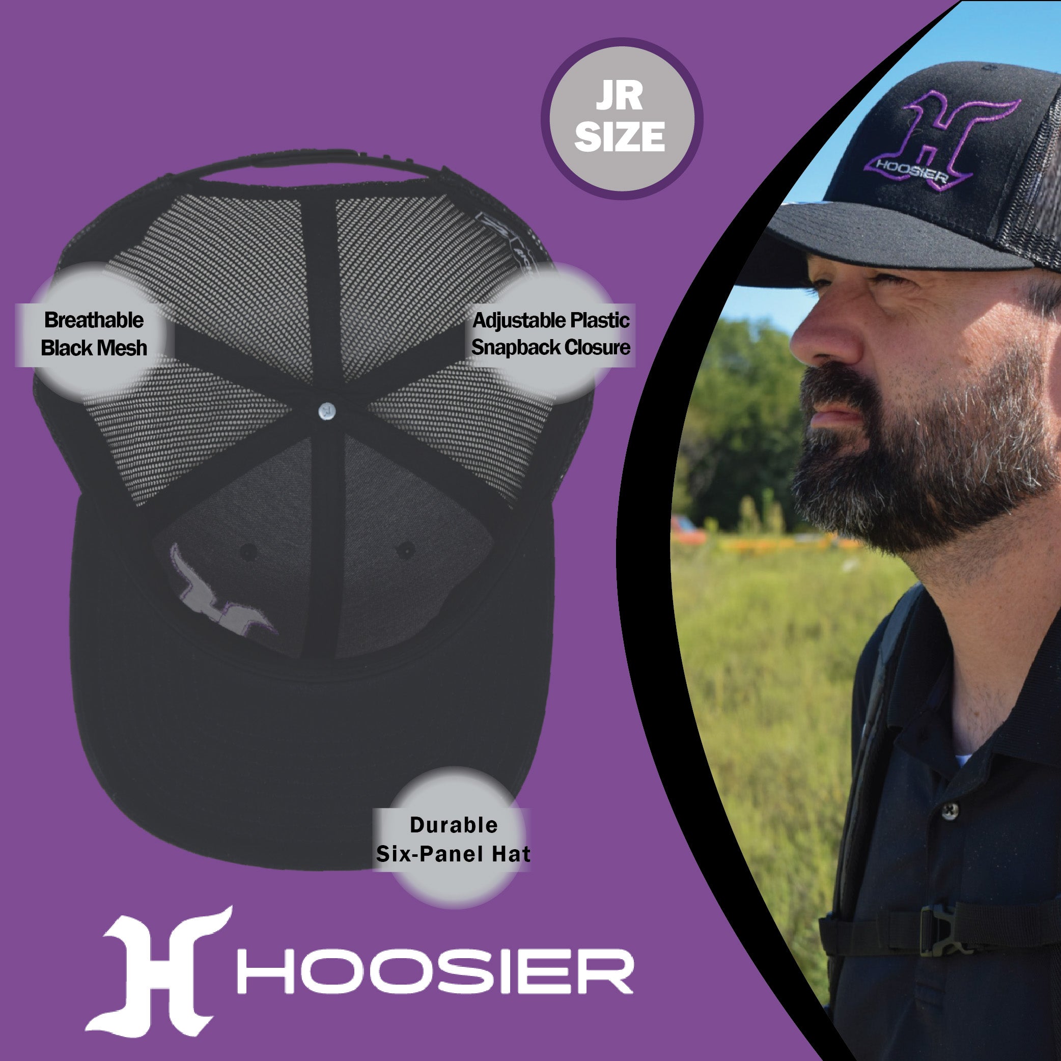 Hoosier Hotlap Jr Black Snapback Trucker Baseball Hat w/ Breathable Mesh Back with Hoosier Keychain