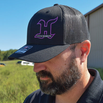 Hoosier Hotlap Jr Black Snapback Trucker Baseball Hat w/ Breathable Mesh Back with Hoosier Keychain