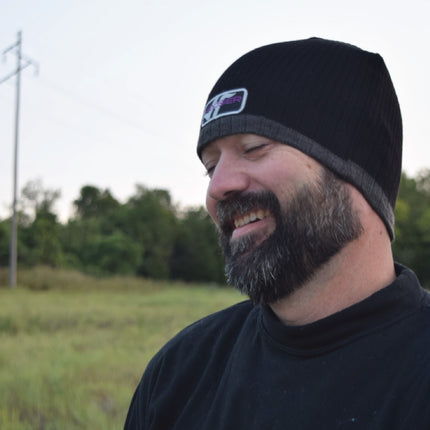 Hoosier Gear-Head Beanie Stocking Cap Hat - Black w/ Hoosier Brand Logo with Hoosier Keychain