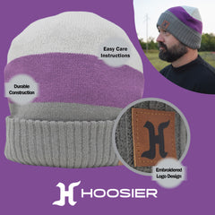 Hoosier Rookie Beanie Stocking Cap Hat with Ivory, Purple, and Gray with Hoosier Keychain