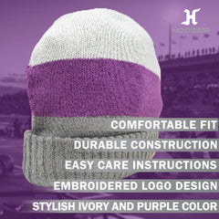 Hoosier Rookie Beanie Stocking Cap Hat with Ivory, Purple, and Gray with Hoosier Keychain