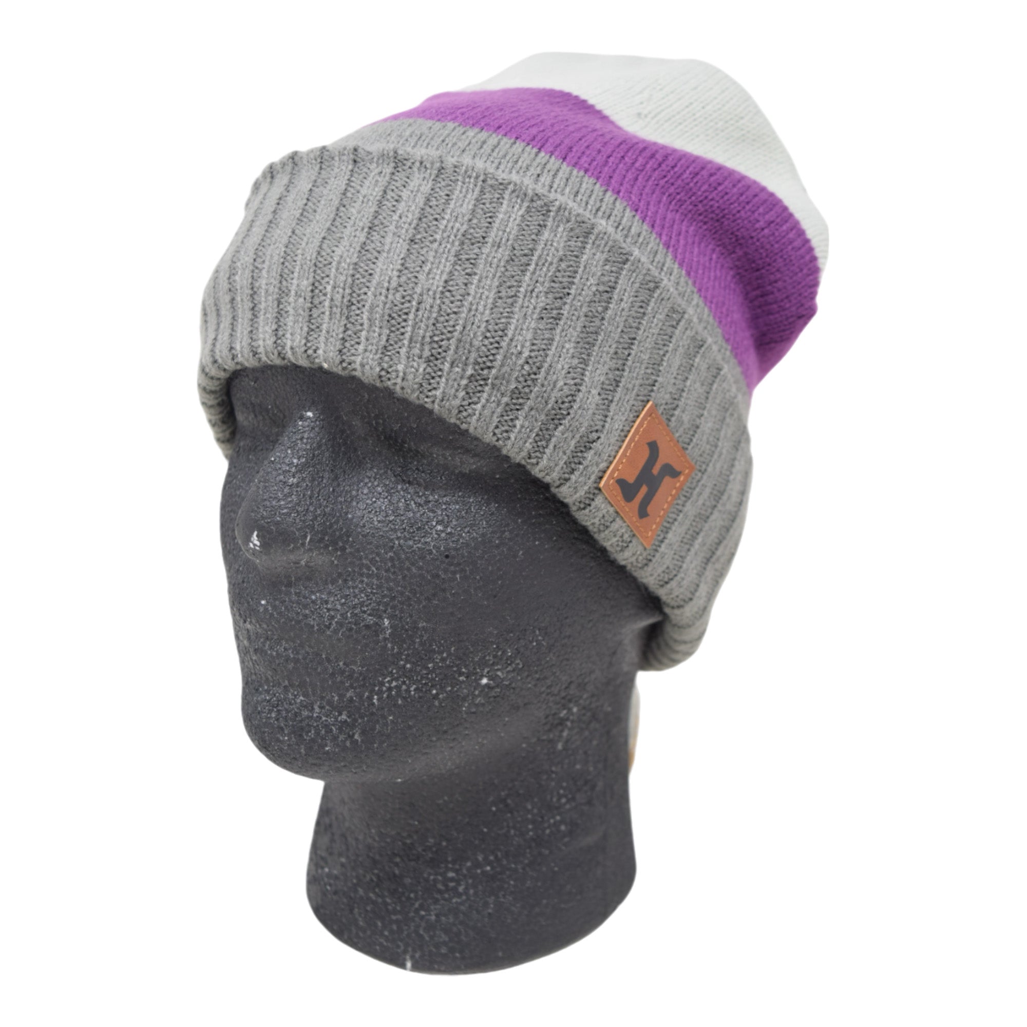 Hoosier Rookie Beanie Stocking Cap Hat with Ivory, Purple, and Gray with Hoosier Keychain