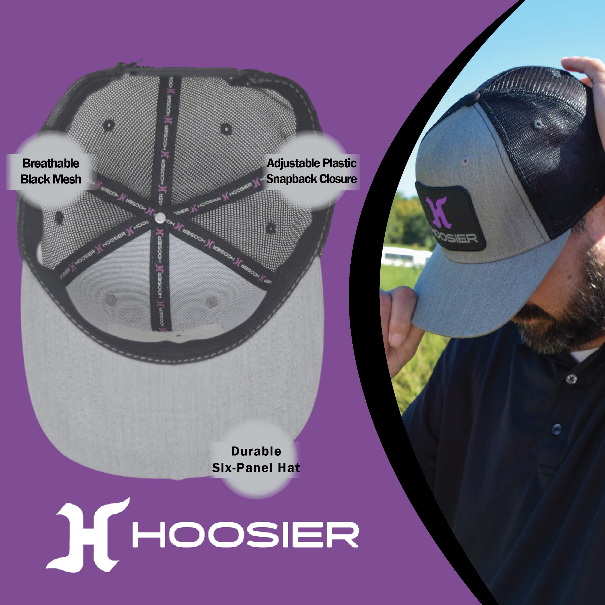 Hoosier Splitter Gray Snapback Trucker Baseball Hat w/ Breathable Black Mesh Back with Hoosier Keychain