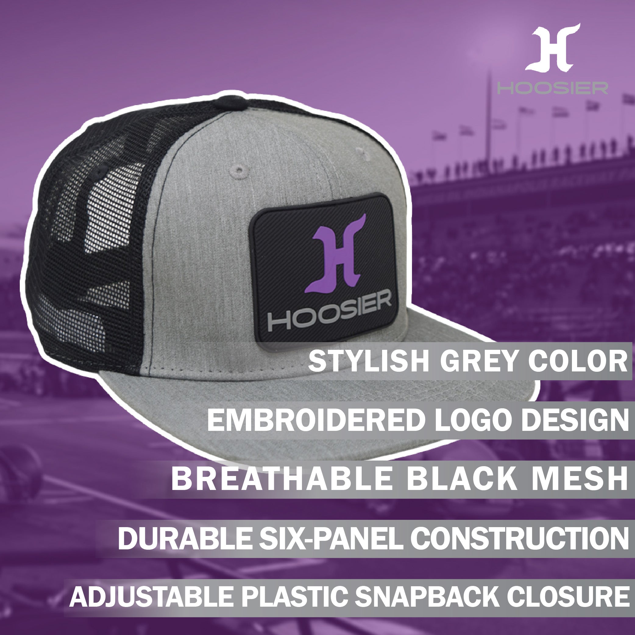 Hoosier Splitter Gray Snapback Trucker Baseball Hat w/ Breathable Black Mesh Back with Hoosier Keychain