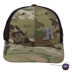 Hoosier Sandtrap Camo Snapback Trucker Baseball Hat w/ Breathable Black Mesh Back with Hoosier Keychain