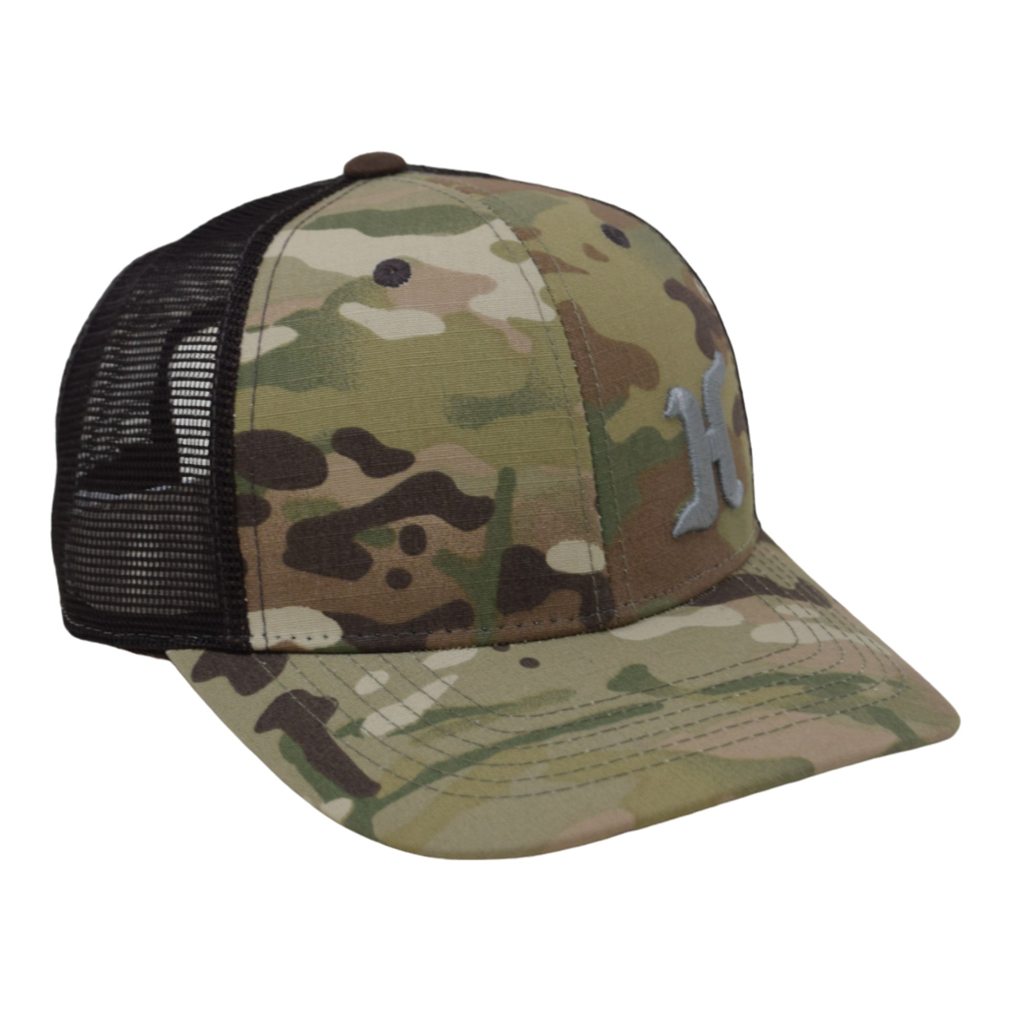 Hoosier Sandtrap Camo Snapback Trucker Baseball Hat w/ Breathable Black Mesh Back with Hoosier Keychain