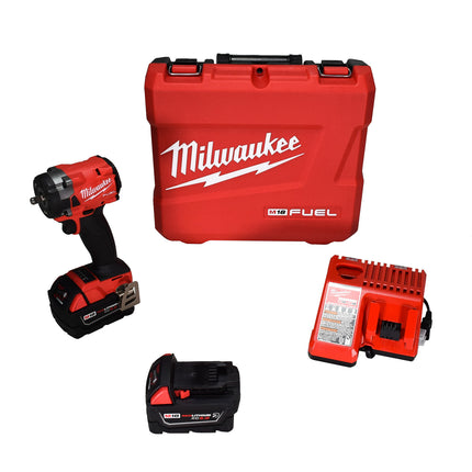 Milwauke 2854-22R M18 FUEL 18V Lithium-Ion Brushless Cordless 3/8 in. Compact Impact Wrench with Friction Ring Kit, Resistant Batteries
