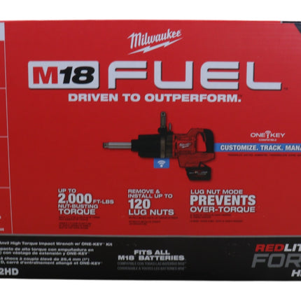 Milwaukee 2869-22HD M18 FUEL 18V Lithium-Ion Brushless Cordless 1 in. Impact Wrench Extended Reach D-Handle Kit w/Two 12.0 Ah Batteries
