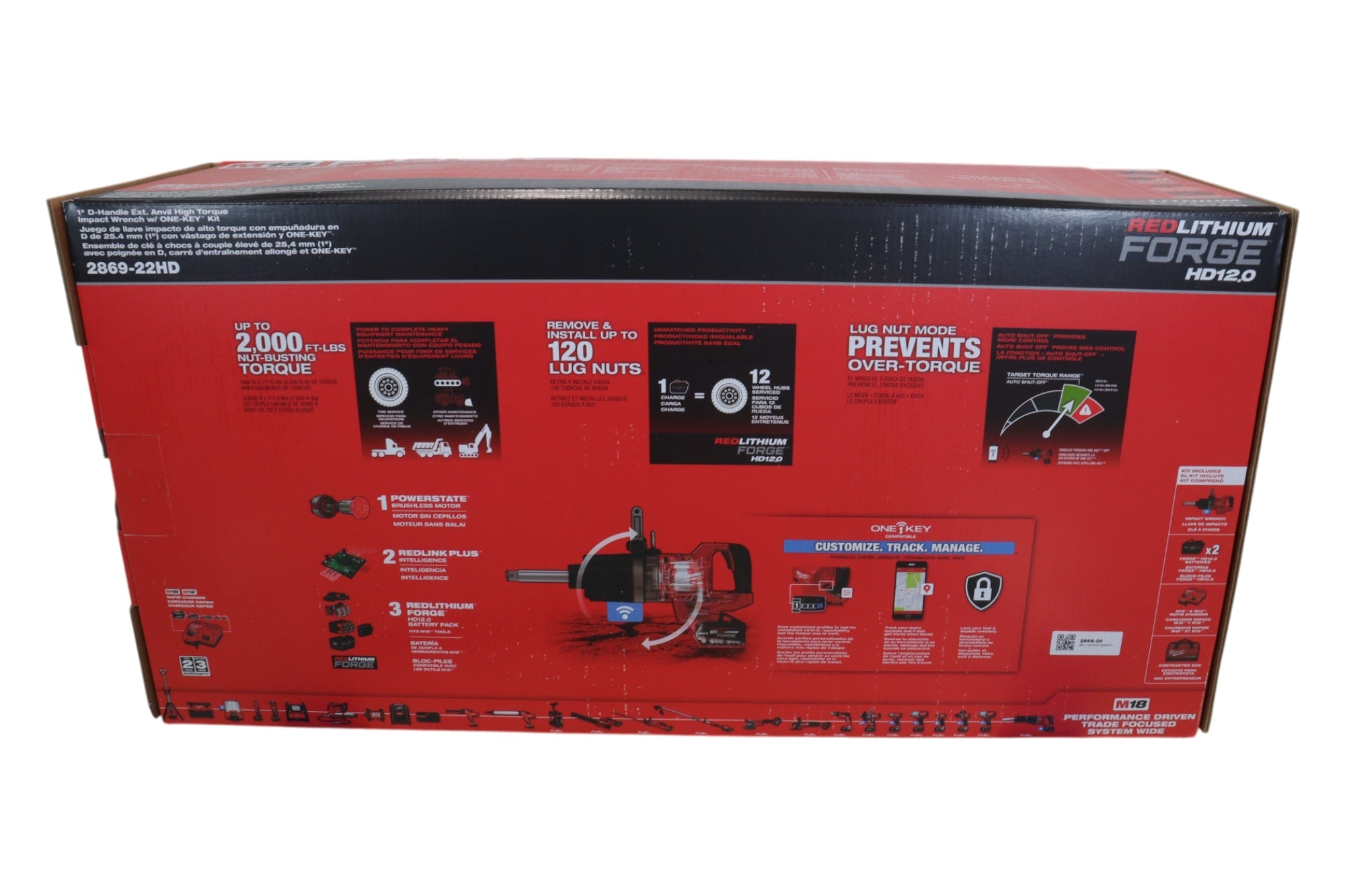 Milwaukee 2869-22HD M18 FUEL 18V Lithium-Ion Brushless Cordless 1 in. Impact Wrench Extended Reach D-Handle Kit w/Two 12.0 Ah Batteries