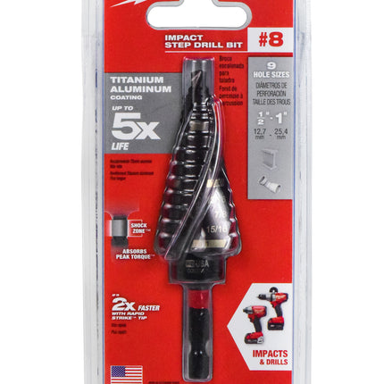 MILWAUKEE 48-89-9248 SHOCKWAVE Impact Duty Step Bit #8, 1/8" - 1"