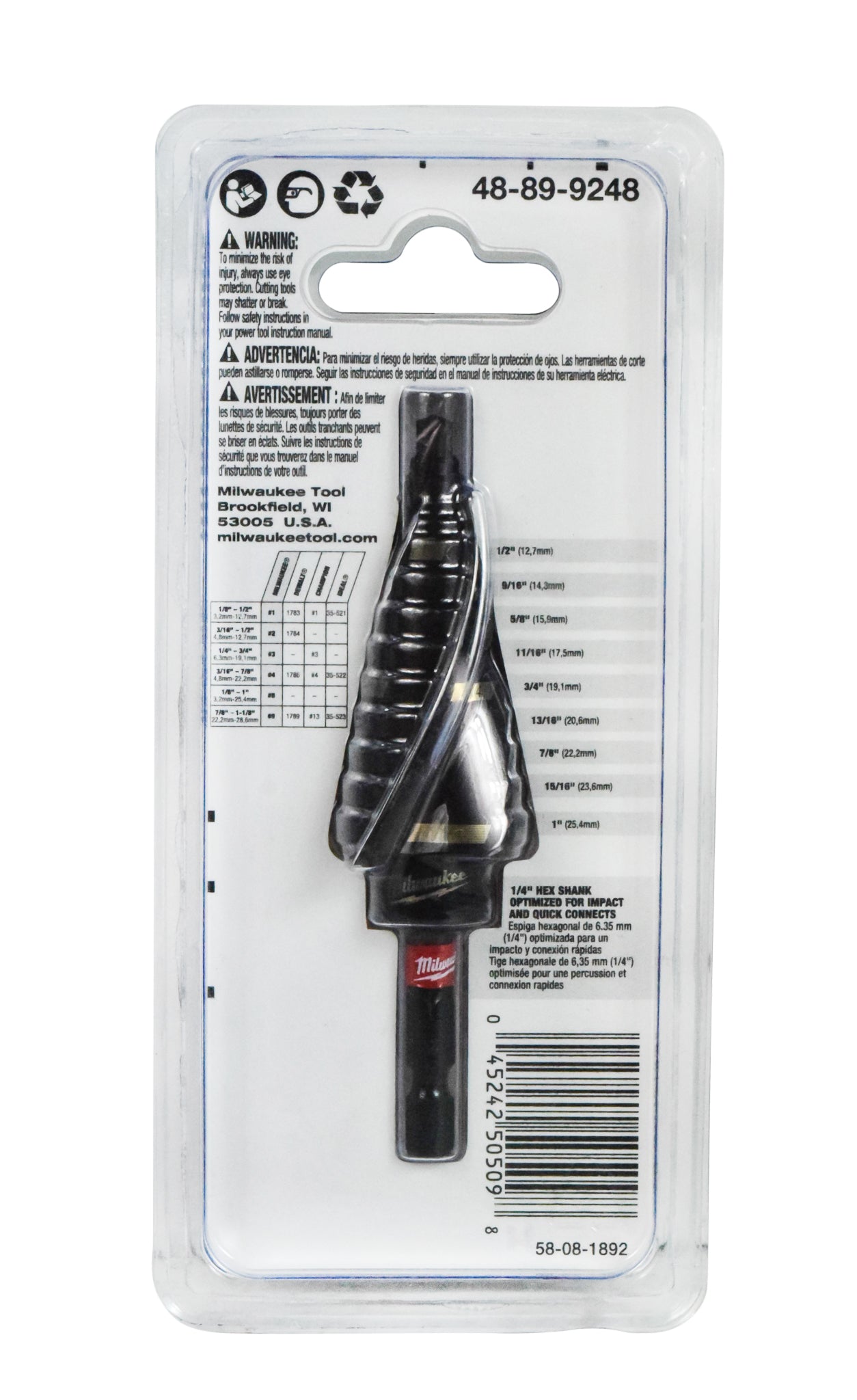 MILWAUKEE 48-89-9248 SHOCKWAVE Impact Duty Step Bit #8, 1/8" - 1"