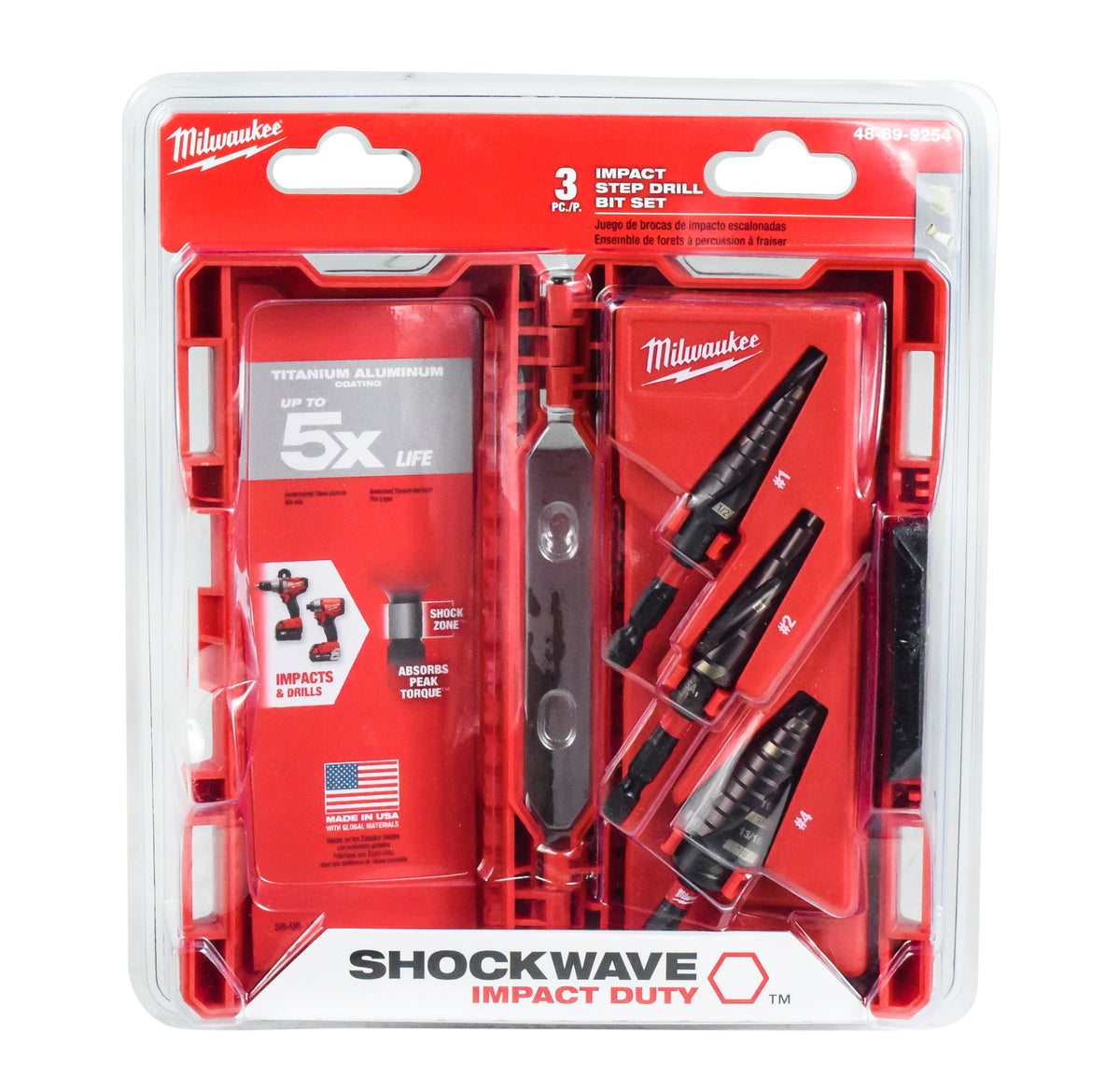 Milwaukee 48-89-9254 SHOCKWAVE High Speed Steel Impact Duty Step Bit 3 pc Set