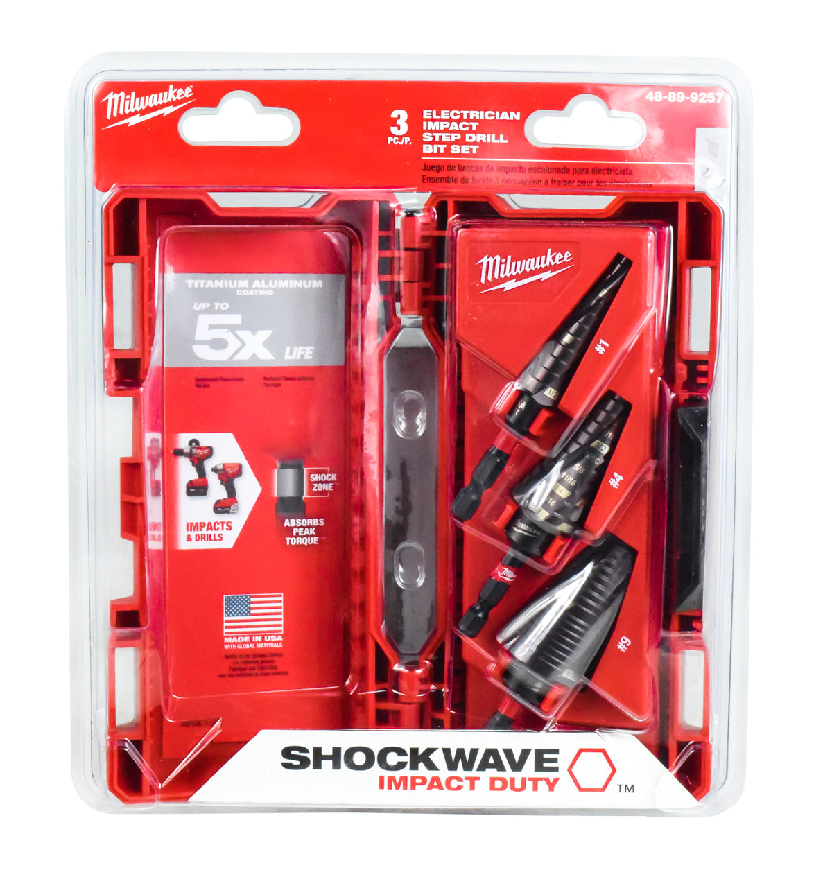 MILWAUKEE 48-89-9257 SHOCKWAVE Impact Duty Step Bit Electrician Set (#1, #4, #9)