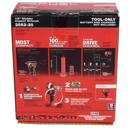 Milwaukee 2552-20 M12 FUEL 1/4inch Cordless Stubby Impact Wrench (Bare Tool Only)
