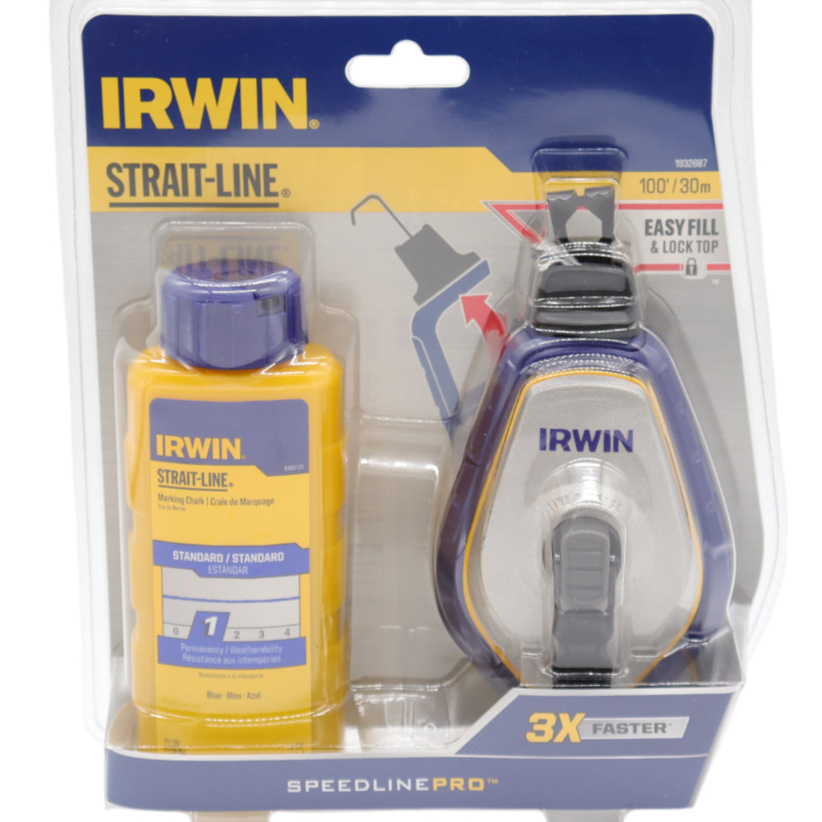 IRWIN Tools Strait-Line 1932887 Speedline Pro Chalk Reel, High-Visibility Blue, 100-Foot Capacity, Durable Chalk Line Tool with Ergonomic Grip, Anti-Jam Mechanism for Precision Marking
