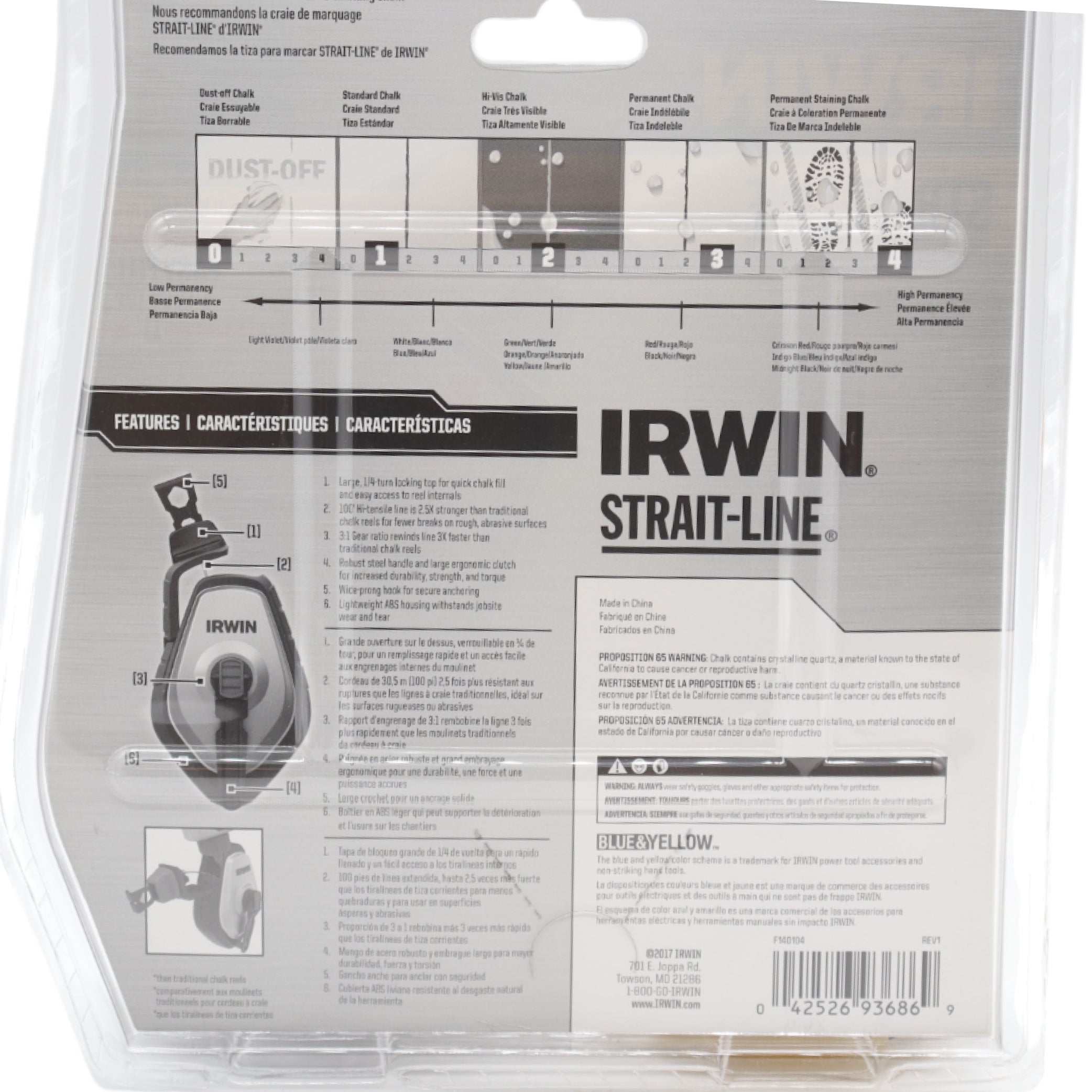 IRWIN Tools Strait-Line 1932887 Speedline Pro Chalk Reel, High-Visibility Blue, 100-Foot Capacity, Durable Chalk Line Tool with Ergonomic Grip, Anti-Jam Mechanism for Precision Marking