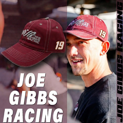 Joe Gibbs Racing #19 Maroon Cotton Baseball Cap with Embroidered Logo & Adjustable Hook and Loop Closure