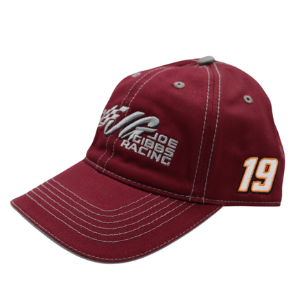 Joe Gibbs Racing #19 Maroon Cotton Baseball Cap with Embroidered Logo & Adjustable Hook and Loop Closure