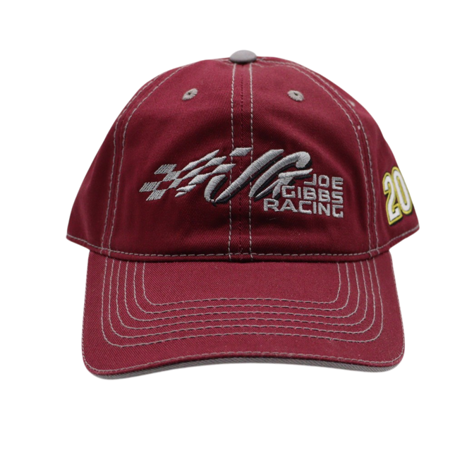 Joe Gibbs Racing #20 Maroon Cotton Baseball Cap with Embroidered Logo & Adjustable Hook and Loop Closure