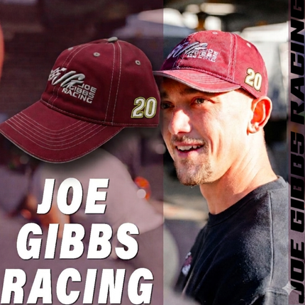 Joe Gibbs Racing #20 Maroon Cotton Baseball Cap with Embroidered Logo & Adjustable Hook and Loop Closure