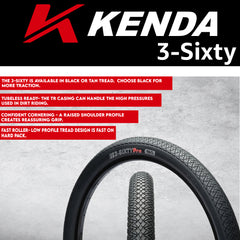 Kenda 3-Sixty Pro TR 120tpi Black 20x2.25, 20x2.00-2.40 Tube & Keychain (Single)