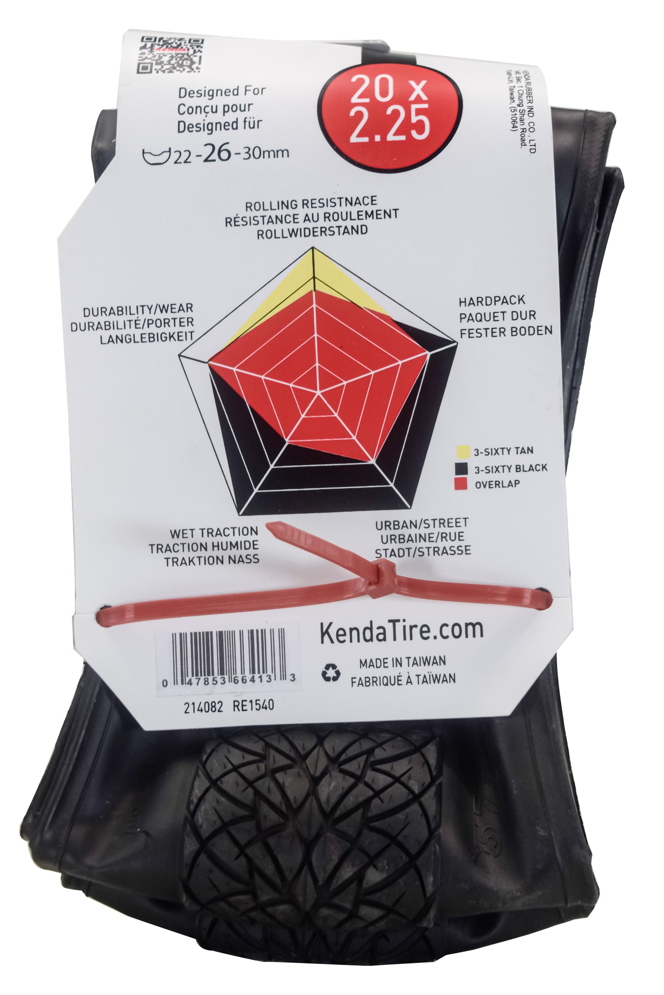 Kenda 3-Sixty Pro TR 120tpi Black 20x2.25, 20x2.00-2.40 Tube & Keychain (Single)