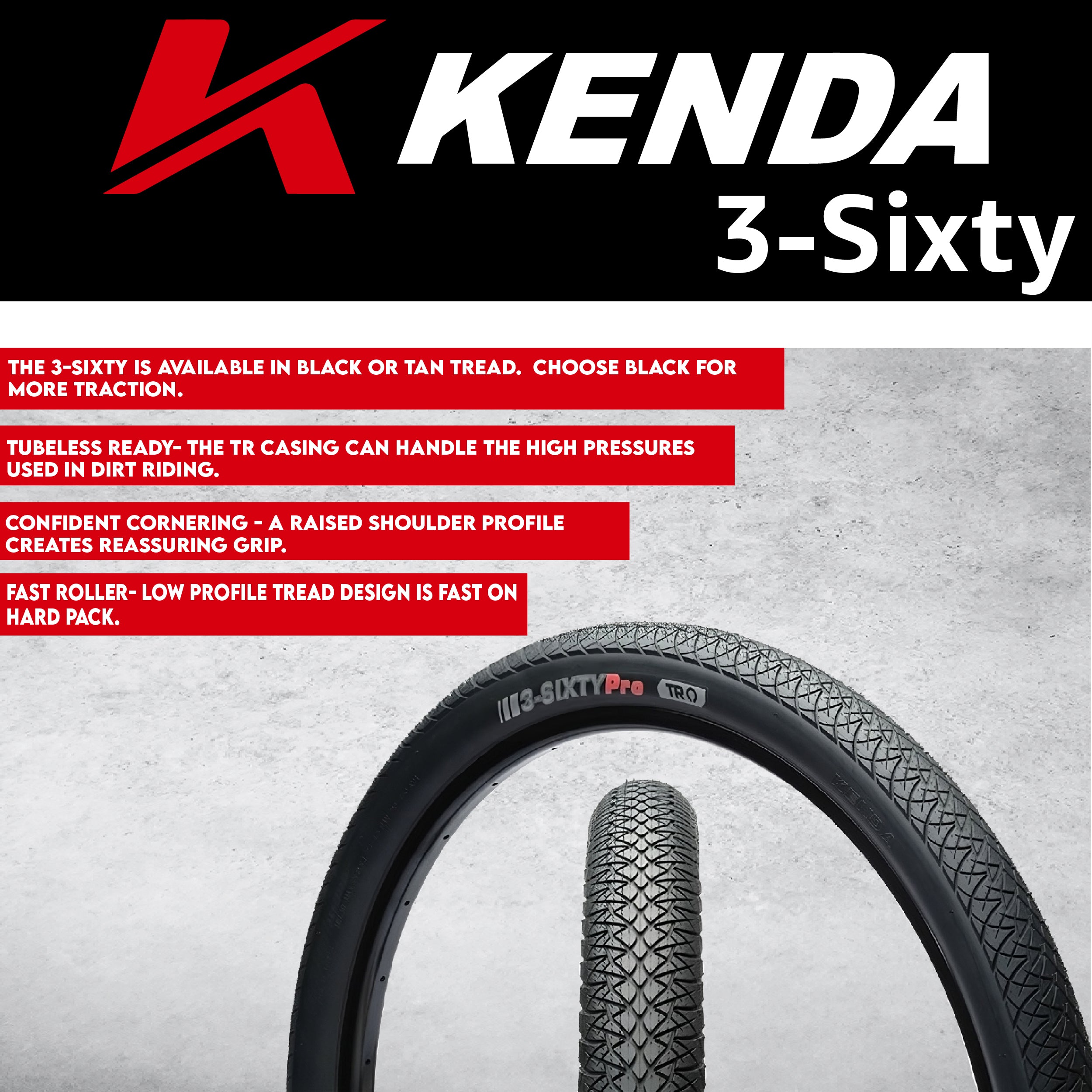 Kenda 3-Sixty Pro TR 120tpi Fold Black 20x2.25 Bicycle Tire & Keychain (Single)