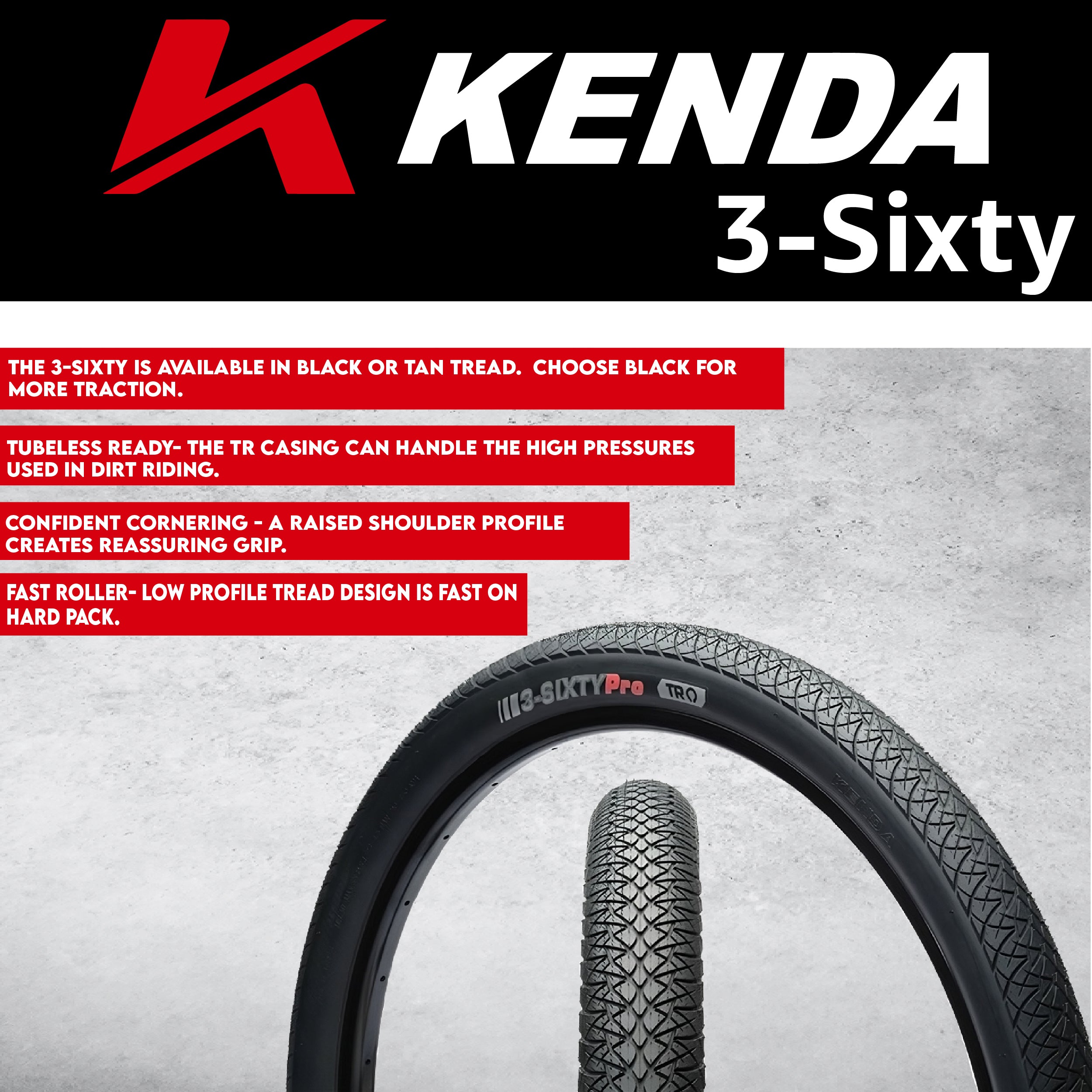 Kenda 3-Sixty Pro TR 120tpi 20x2.25 Tire, 20x2.00-2.40 Tube, Keychain (Two Pack)