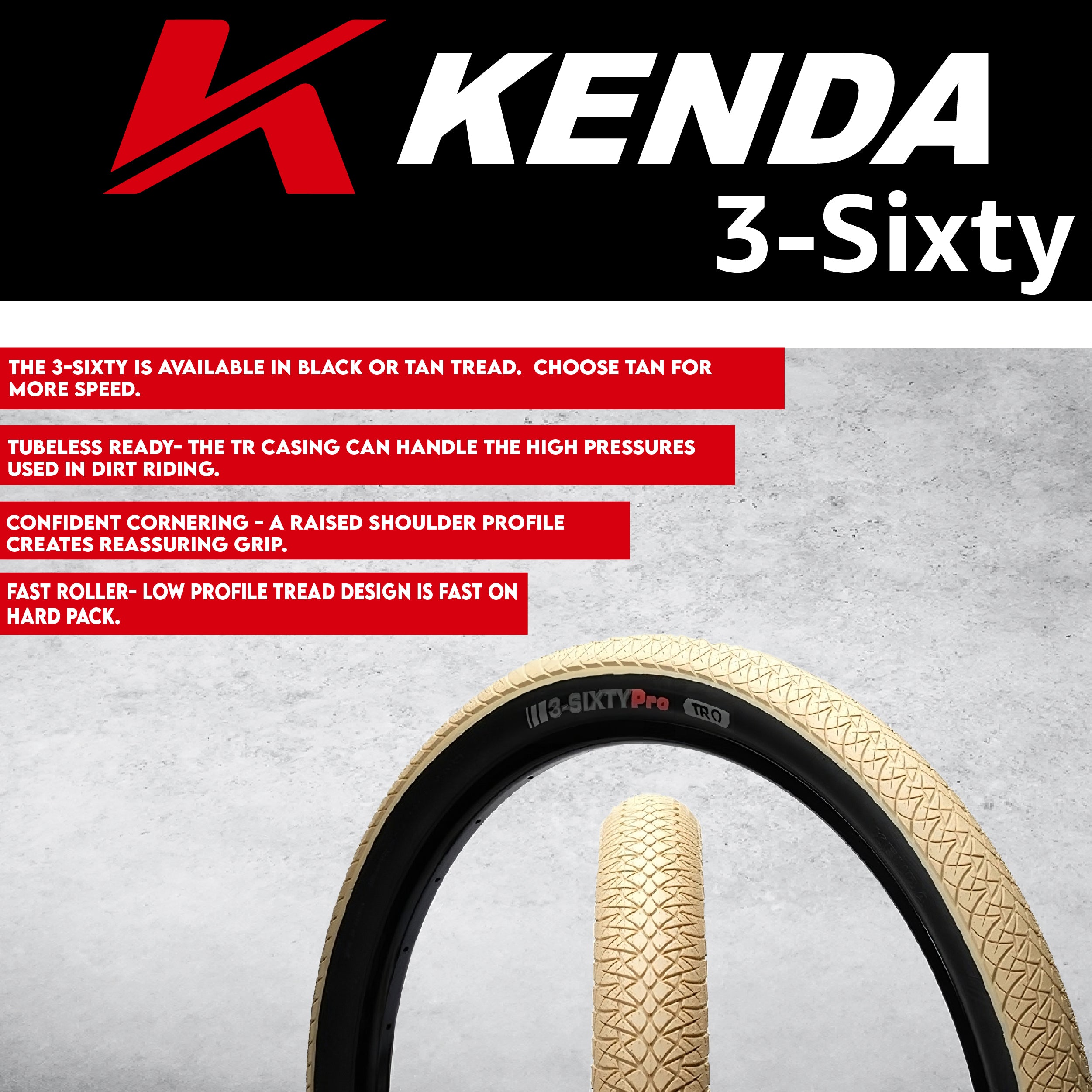 Kenda 3-Sixty Pro TR 120tpi Tan 20x2.25 Bike Tire & 20x2.00-2.40 Tube & Keychain
