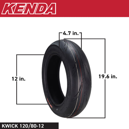 Kenda KD2 Kwick (KD2) 120/80-12 Rear Tire for Motorcycle & Scooter w/ Keychain - Radial Tire with Top-Speed Stability & Excellent Wet Grip - Fit with Honda Grom (120/80-12)