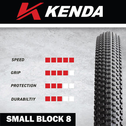 Kenda Small Block Eight Pro K1047 Bike Tire - 26x2.35 MTB Tire, Folding Bead, Tubeless Ready, Aggressive Tread for Trail & Cross-Country Riding + Kenda 26x2.00-2.40 Tube + Kenda Keychain (2 Pack)
