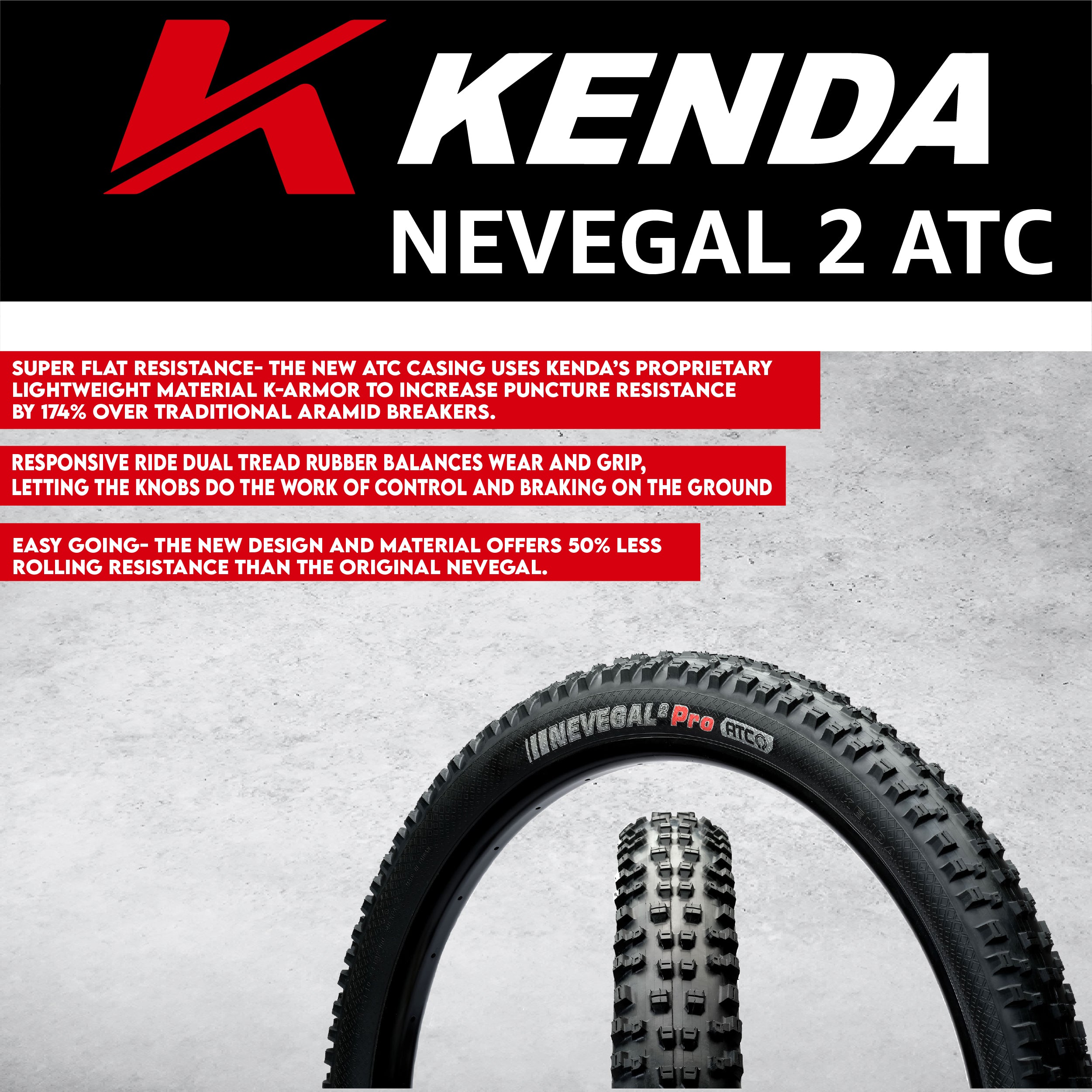Kenda Nevegal 2 Pro ATC 120tpi Fold 27.5x2.60 Trail Bicycle Tire with Tube