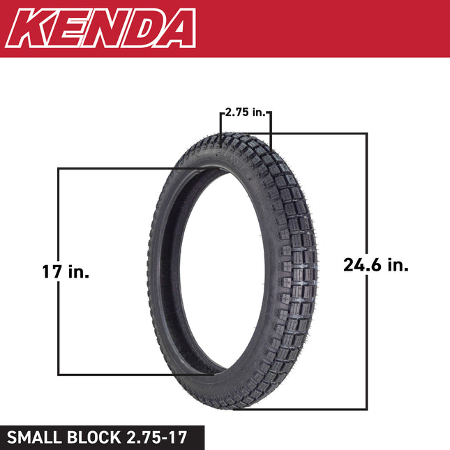 Kenda Small Block K262 2.75-17 Tube-Type (TT) Tire for Small Street and Trail Bikes, Dirt Bikes, and Scooters - Durable Off-Road and On-Road Performance with Keychain 2.75x17