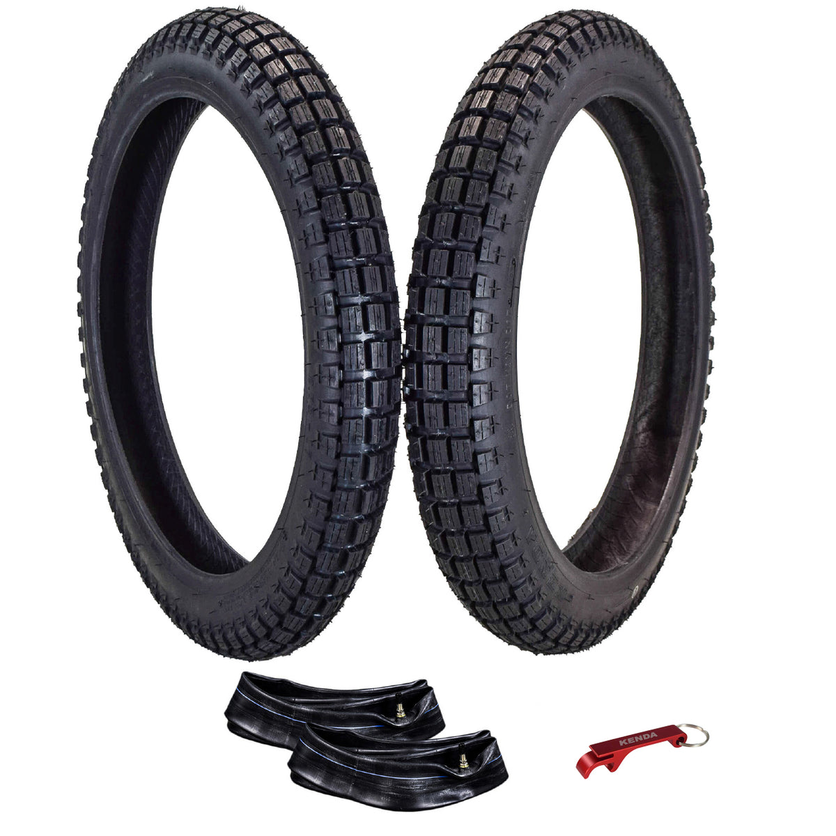 Kenda Small Block Trail Bike Tire Set - 2.75x17 Size fits Honda CT110 & CT90 - Includes 2 Tires and 2 Tubes (275/300-17, TR-4)