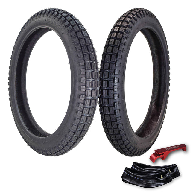 Kenda Small Block K262 2.75-17 Tube-Type (TT) Tires & TR-4 275/300-17 Tube for Small Street and Trail Bikes, Dirt Bikes, and Scooters - Durable Off-Road and On-Road Performance with Keychain (2 Pack)