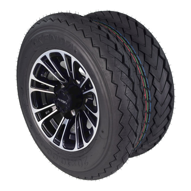 Kenda Hole-N-1 K389 20x10-10 Tubeless Golf Cart Turf Tire with 4-Ply Rating & Pre Assembled Matte Black Wheel with Keychain Hole in one 20/10/10 – Single