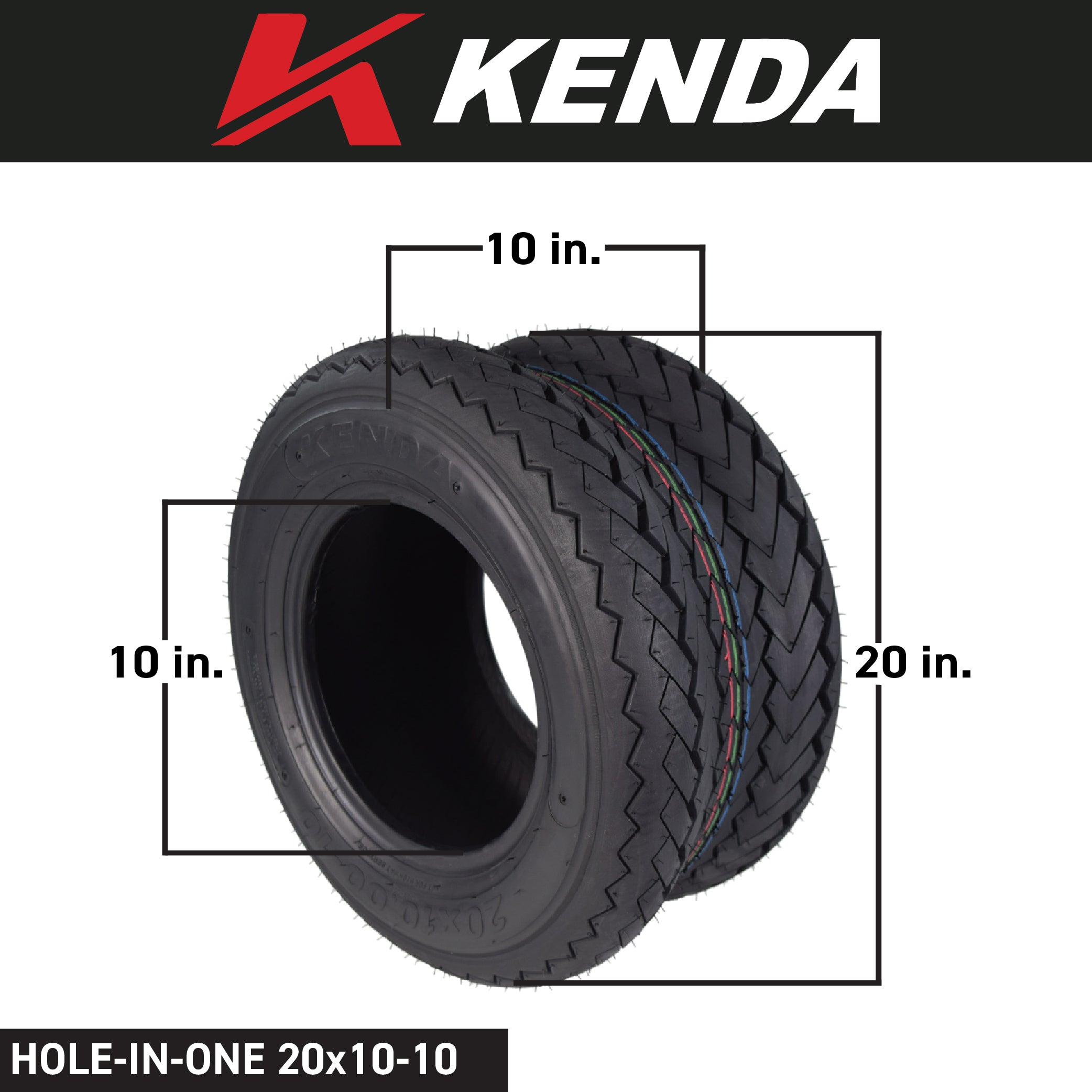 Kenda 20x10-10 6 Ply Golf Cart Tires & Black Wheels Kit A238 10x7 4/101.6