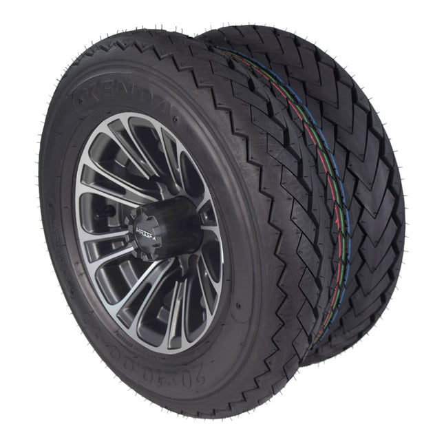 Kenda 20x10-10 6 Ply Golf Cart Tires & Gun Metal Wheels Kit A238 10x7 4/101.6