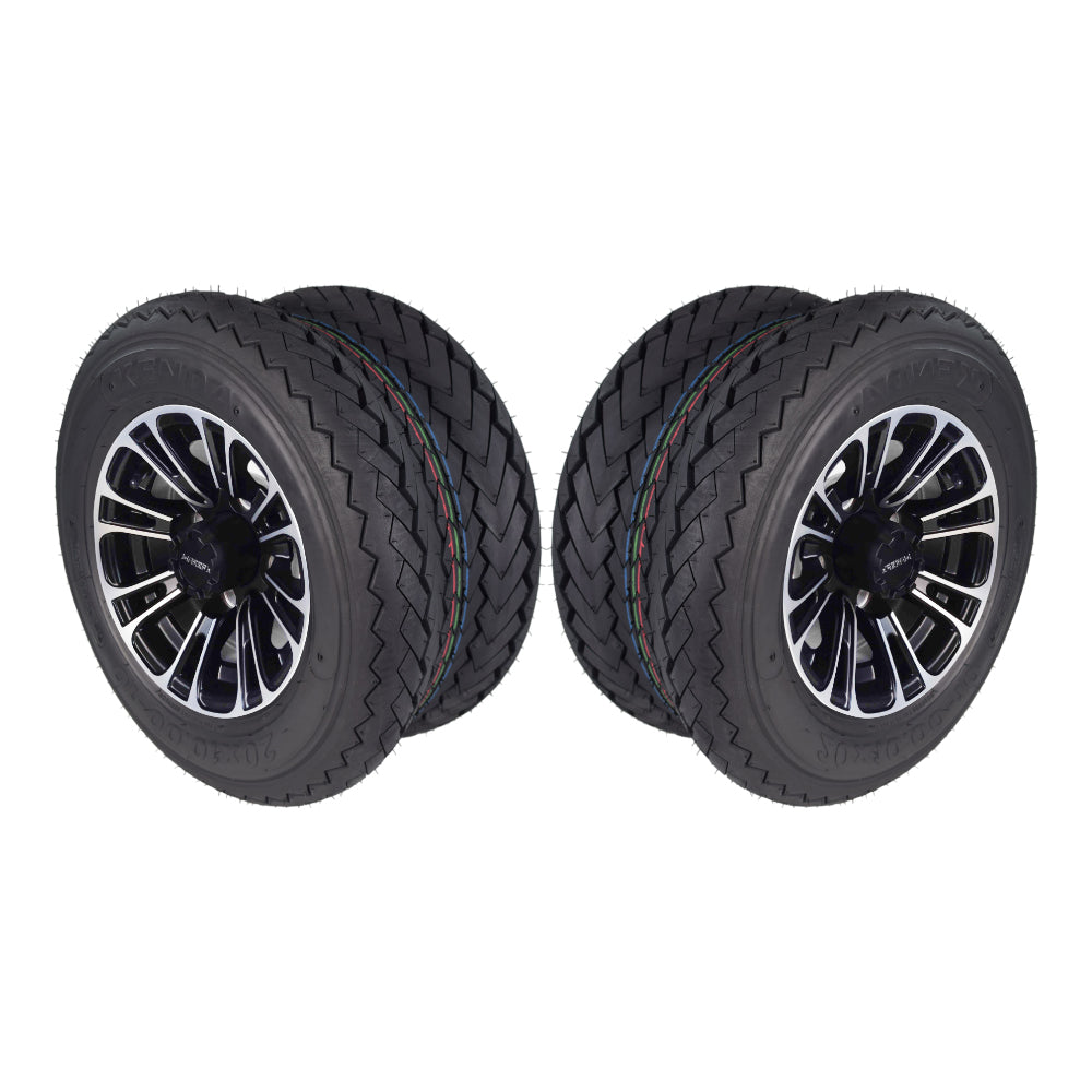 Kenda 20x10-10 6 Ply Golf Cart Tires & Black Wheels Kit A238 10x7 4/101.6 (2 Pack)