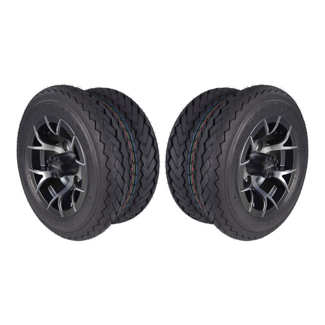 Kenda Hole-N-1 K389 20x10-10 Tubeless Golf Cart Turf Tire with 4-Ply Rating & Pre Assembled Gunmetal Wheel with Keychain Hole in one 20/10/10 – 2 Pack
