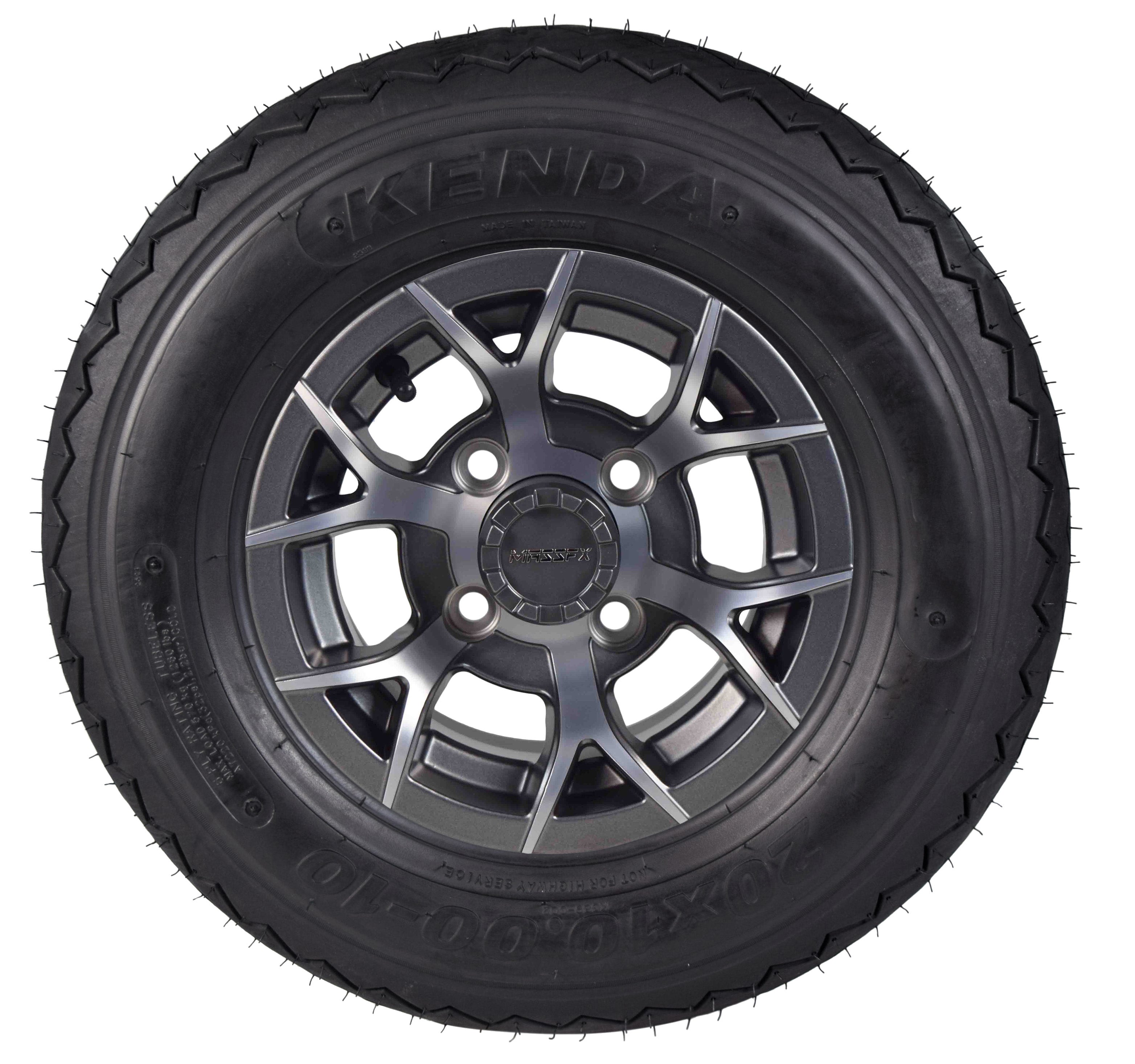 Kenda 20x10-10 6 Ply Golf Cart Tires & Gun Metal Wheels Kit A240 10x7 4/101.6 (2 Pack)