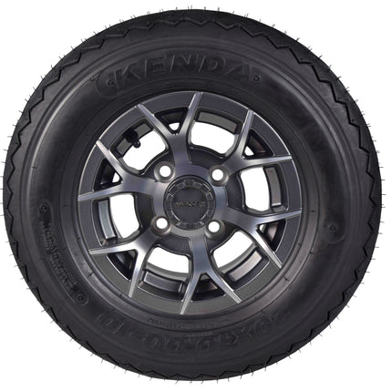 Kenda 20x10-10 6 Ply Golf Cart Tires & Gun Metal Wheels Kit A240 10x7 4/101.6 (2 Pack)