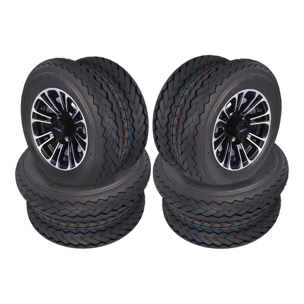 Kenda 20x10-10 6 Ply Golf Cart Tires & Black Wheels Kit A238 10x7 4/101.6 (4 Pack)