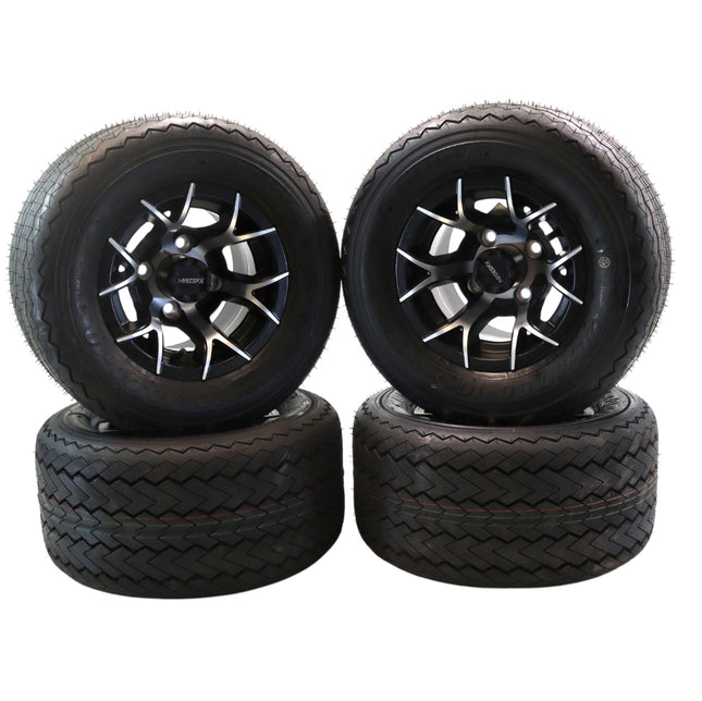 Kenda Hole-N-1 K389 20x10-10 Tubeless Golf Cart Turf Tire with 4-Ply Rating & Pre Assembled Matte Black Wheel with Keychain Hole in one 20/10/10 – 4 Pack