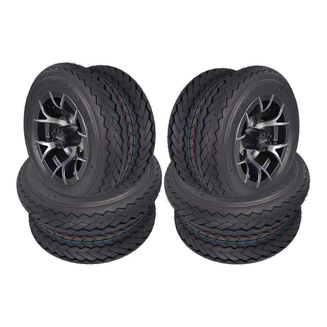 Kenda 20x10-10 6 Ply Golf Cart Tires & Gun Metal Wheels Kit A240 10x7 4/101.6 (4 Pack)