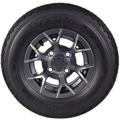 Kenda Hole-N-1 K389 20x10-10 Tubeless Golf Cart Turf Tire with 4-Ply Rating & Pre Assembled Gunmetal Wheel with Keychain Hole in one 20/10/10 – 4 Pack